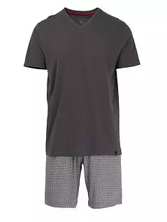 Мужская пижама из футболки и шорт с узором темно-серого цвета BUGATTI RT56013/4008